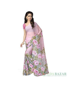 Сари из шифона с красивым рисунком (цвет — розовый), Chiffon Sari with beautiful pattern (color — pink)