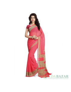 Сари из шифона с красивым орнаментом (цвет — красный), Chiffon Sari with beautiful ornament (color — red)